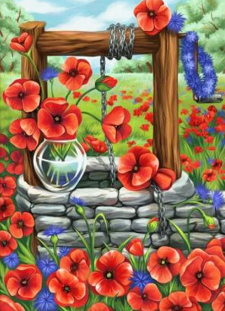 Water Well & Flowers Paint by Diamonds