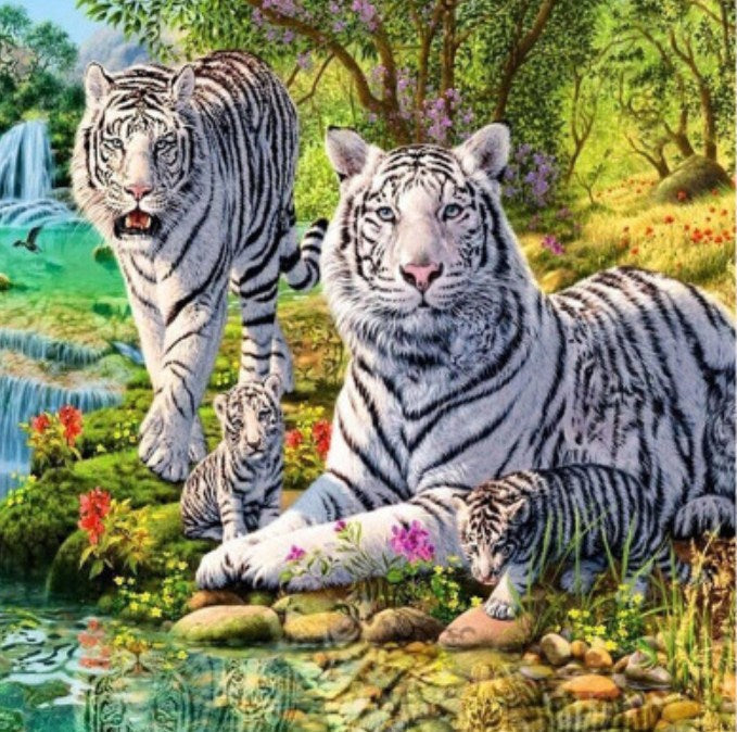 White Tigers & Cubs Diamond Painting