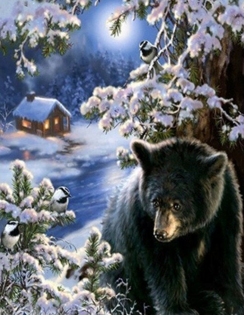 Winter Black Bear Diamond Painting