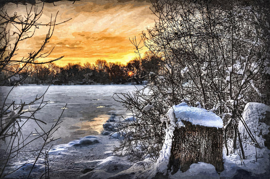 Frozen Lake At Sunset