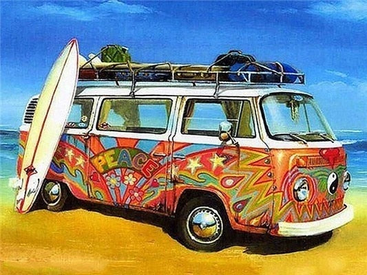 Colorful vintage Volkswagen mini bus - Paint by diamonds - 