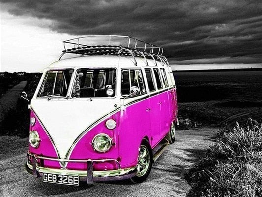 Pink & White Volkswagen mini bus -DIY Diamond Painting Kit -