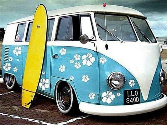 Volkswagen Type 2 mini bus & Surfboard - Paint with diamond 