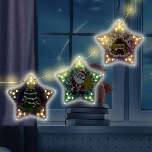 Diamond painting Christmas tree hanging lights