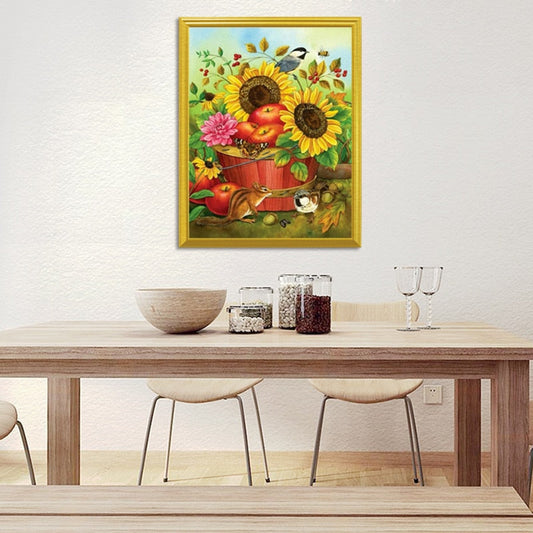 Squirrel, Sparrow & Sunflowers Painting