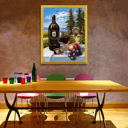 Wine Bottle & Glass with Fruits DIY Painting
