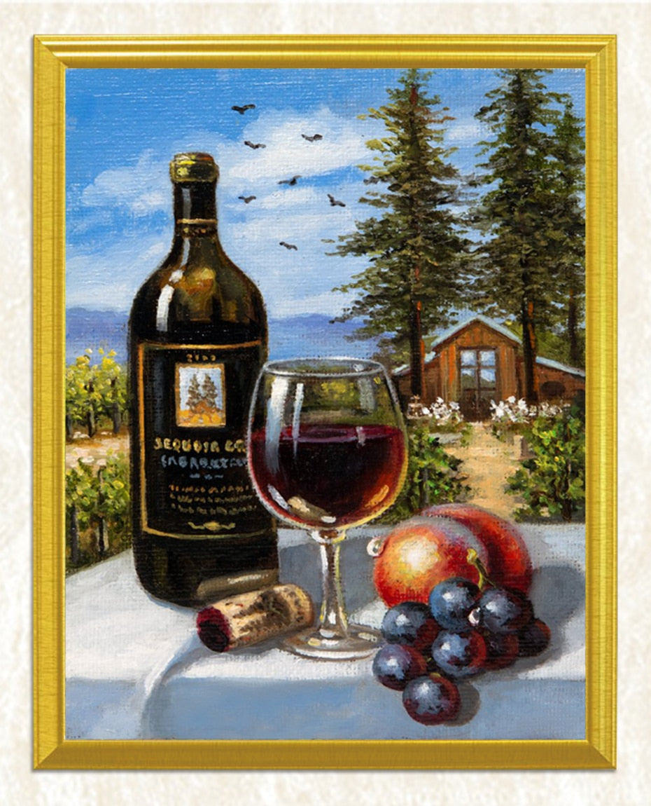 Wine Bottle & Glass with Fruits DIY Painting