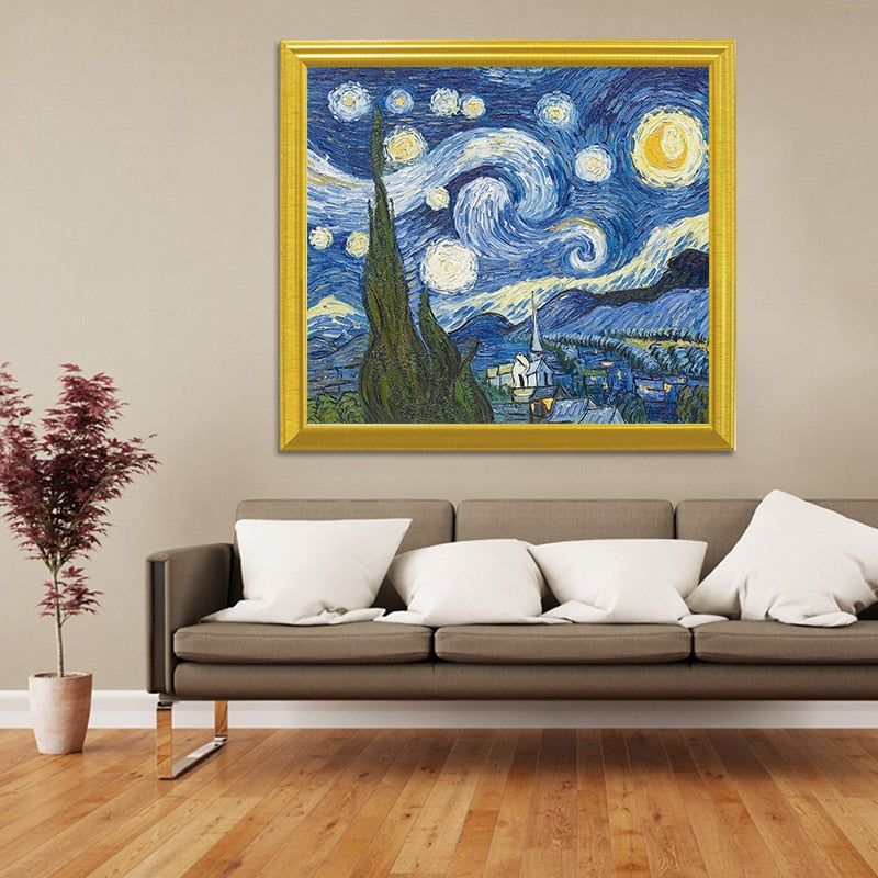 Van Gogh Starry Night Diamond Painting Canvas Print Wall Art Finished