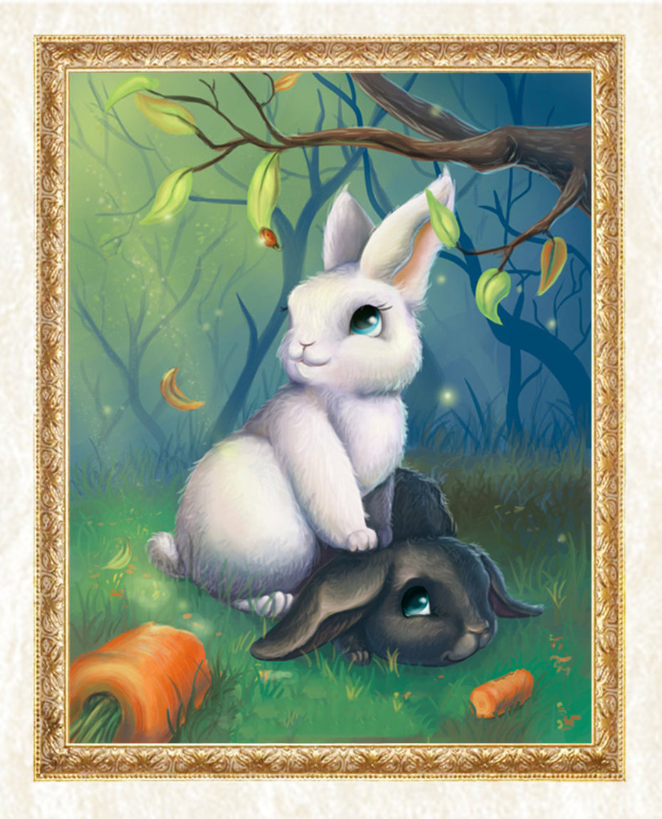 Black & White Rabbits in Forest